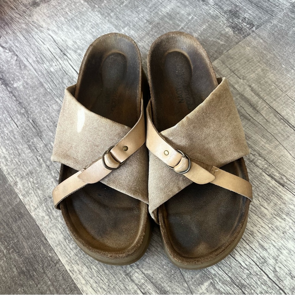 Naot Brown Suede Cross-Strap Sandals